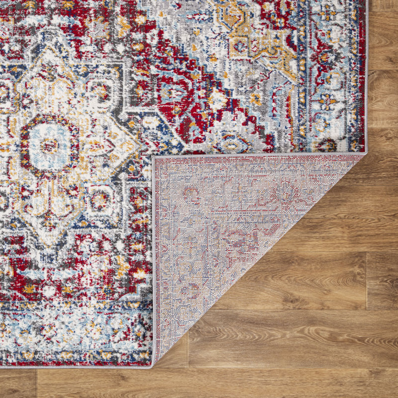 Tapis oriental rouge / gris / jaune Doyers, Tapis de couloir 2 pi x 7 pi