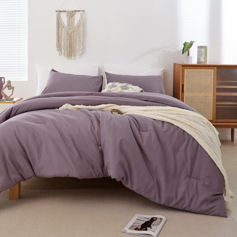 Édredon pleine grandeur pour garçons, filles, mauve, 3 pièces (1 édredon boho et 2 taies d'oreiller), Mauve ancien