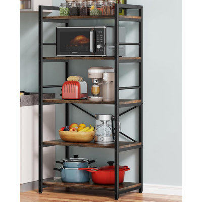 Baker's Rack for Kitchen with Storage, Microwave Stand with Adjustable Shelves and 10 S Hooks, 6-Tier Coffee Bar Station, Kitchen Shelves for Spices, Pots, Rustic Brown