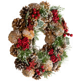 Flocked Pinecones And Glittered Stars Christmas Wreath - 13.25" - Unlit
