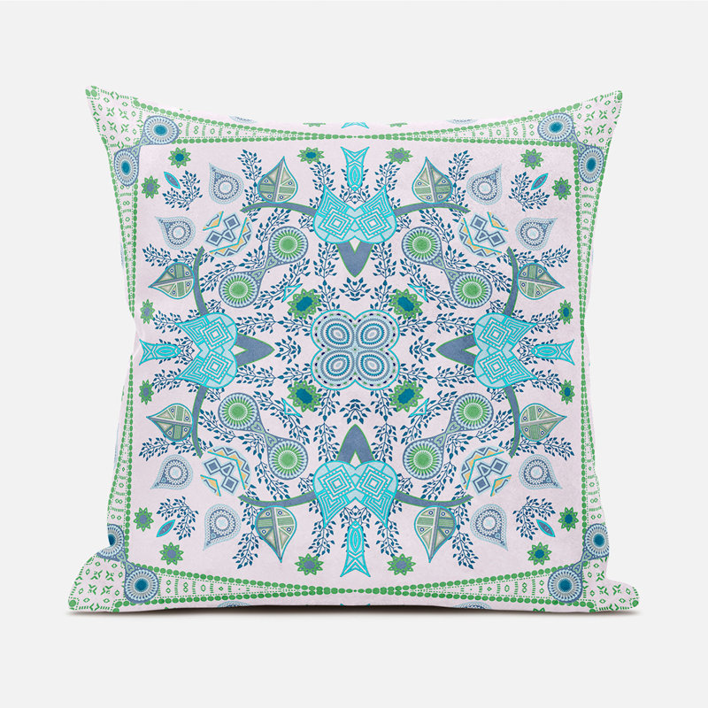 Housse et insert de coussin Aleighana, 18 po x 18 po, Blanc / bleu clair / vert