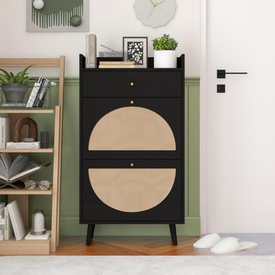 Rotin, armoire à 2 portes et 1 tiroir Allen, range-chaussures, double couche, convient à l'entrée
