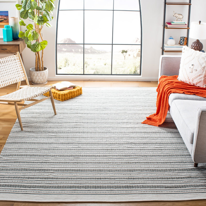 Tapis rayé en coton Mehara, Rectangle de 5 pi x 8 pi