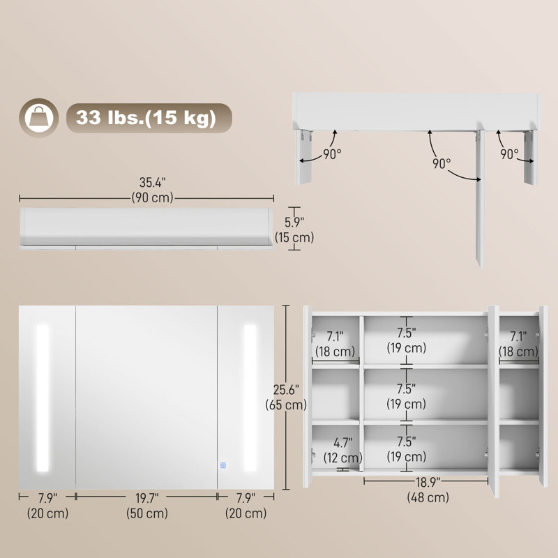 Pharmacie éclairée avec miroir USB, blanc ultrabrillant