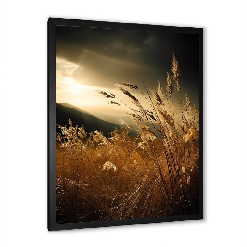 «Beachgrass In Motion At Sunset I», reproduction d'art sur toile, Cadre simple noir, H 40 po x l 30 po x P 1,5 po