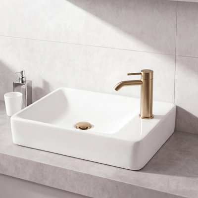Mini-lavabo de salle de bain rectangulaire encastré mural moderne en céramique l 15 po x P 8,5 po Felix, trou de robinet à droite, blanc brillant