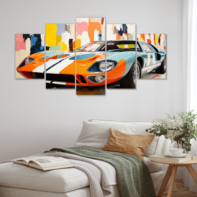 Orange Vintage American Gt Race Car - Race Tracks Multipanel Wall Art Canvas
