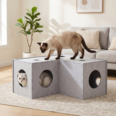 Original Cat Hideaway Cave, Soft Felt Collapsible Tunnel with Interactive Peek Hole, for Indoor Cats & Kittens
