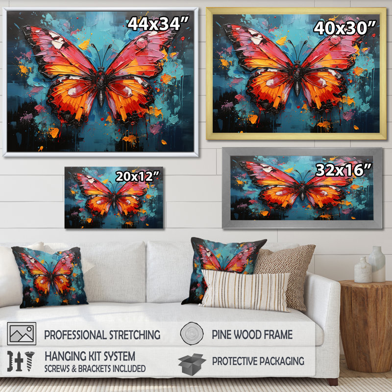 «Bold Pop Colors Infuse Butterflies With Energy», art mural papillon, Cadre flottant doré, H 16 po x l 32 po
