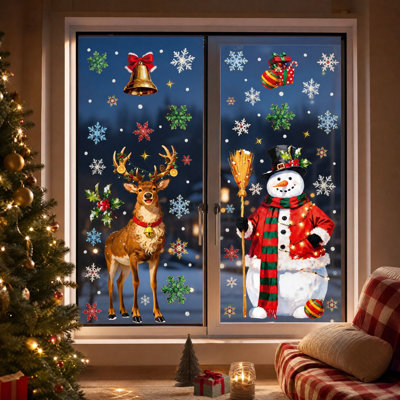 8pcs Christmas Window Clings Watercolor Christmas  Stickers Reusable Glass Decals For Shop Window Home Christmas Party Decorations