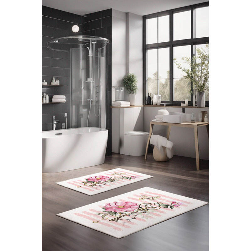 Eakly Luxury Bathmat Set (2 Pieces), 100% Polyester, 16.0 x 23.6 inches & 23.6 x 39.4 inches | Non-Slip Antibacterial Design, 0.3 in Pile Height | Machine Washable, Durable & Easy to Clean | Ideal for Bathroom Décor