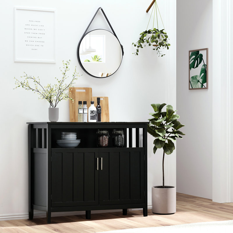 Buffet pour le salon, le vestibule ou le bar à café, armoire noire avec tablettes réglables et 2 portes, construction, l 41,75 po x P 17,75 po H 35,5 po
