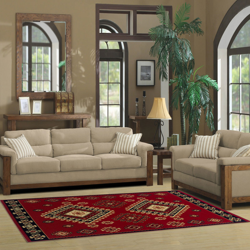 Padillo Geometric Area Rug, Rectangle 6' x 9', Red