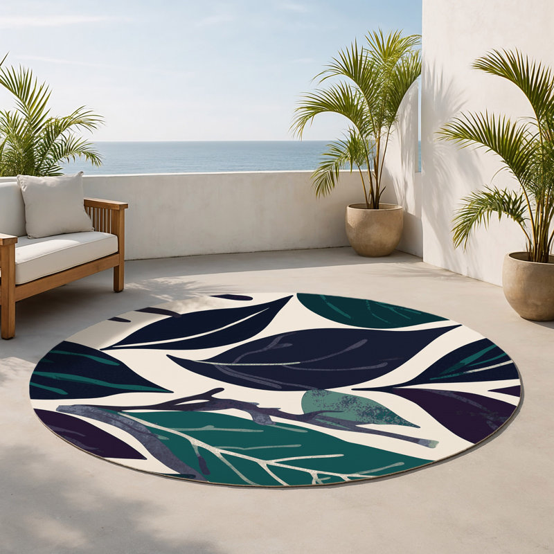Tapis intérieur et extérieur Midnight Bloom, Rond 5 pi