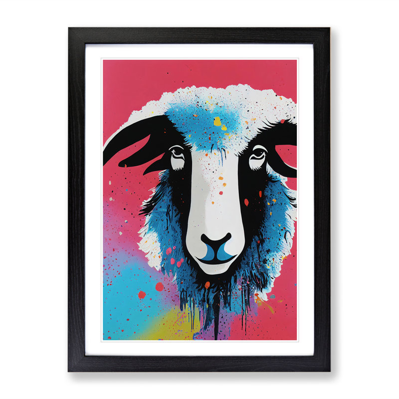 Sheep Drip No.1 Abstract - Single Picture Frame Painting, Black Framed, 46cm H x 34cm W x 2cm D
