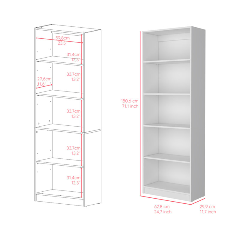 Bookcase 4-Shelves Benzoni, Office, Matt Grey / White, Gray
