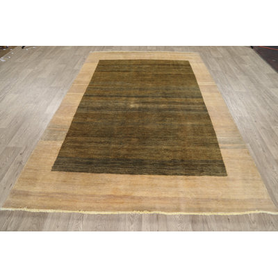 Tapis décoratif beige/brun en laine de conception unique 5 pi 8 po x 8 pi 6 po noué à la main New Age