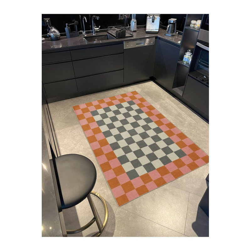 Tapis décoratif à motif géométrique orange à carreaux, Tapis de couloir 3 pi 3 po x 6 pi 7 po inclus