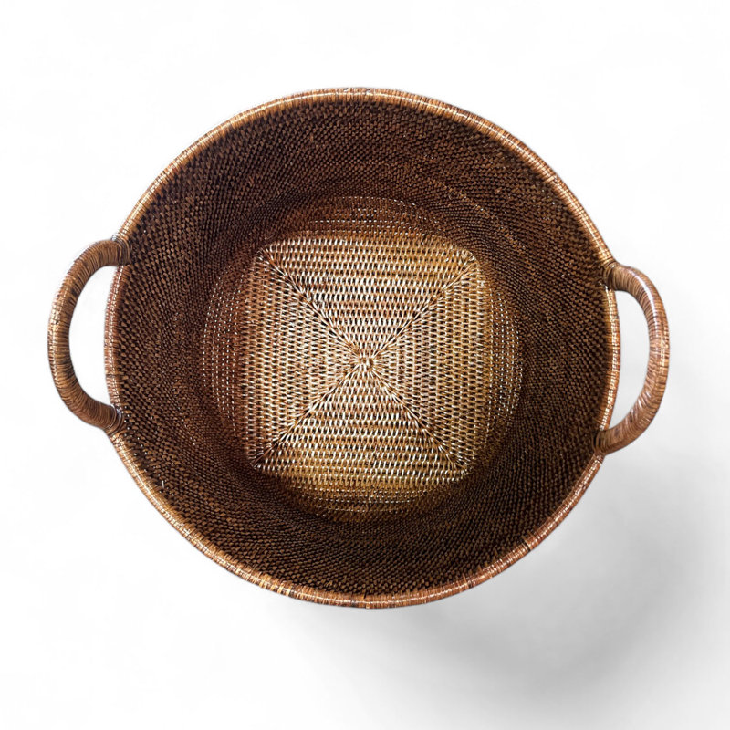Round Laundry Basket With Loop Handle, Antique Brown