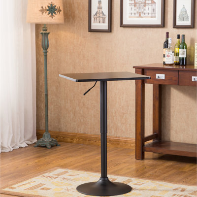 Table de bar réglable en métal avec base noire et plateau carré - hauteur de 26 po à 36 po
