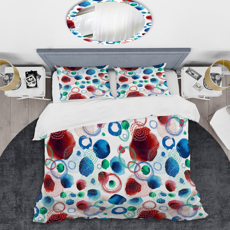 Blue Circle Motif I - Ensemble de housse de couette abstrait - Microfibre de polyester