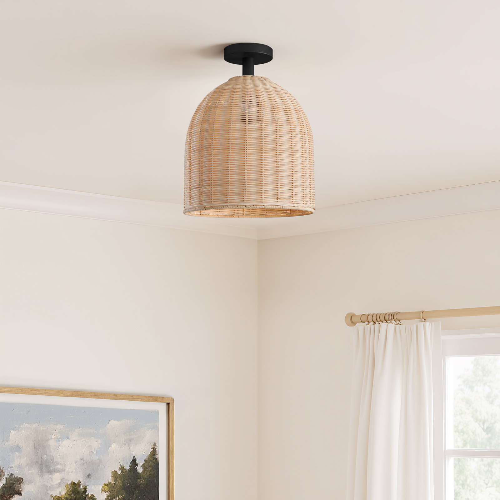 Zac Single Light Rattan Semi Flush Mount