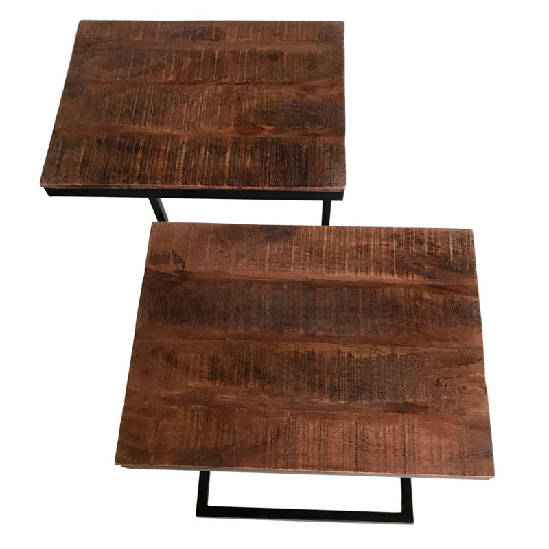 Evelien Frame Side Table Set, Black, Brown