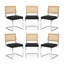 Ensemble de 2 chaises de salle à manger modernes en lin, dossier en rotin et base chromée, noir-1319906387