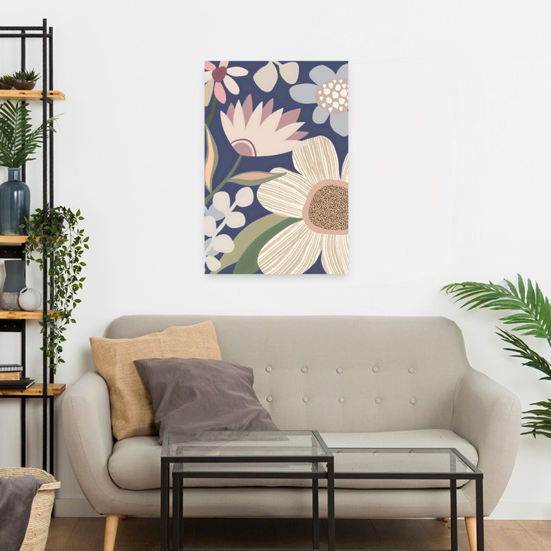 Art mural illustré, floral, bleu, abstrait, contemporain, nature, 24" H x 16" W
