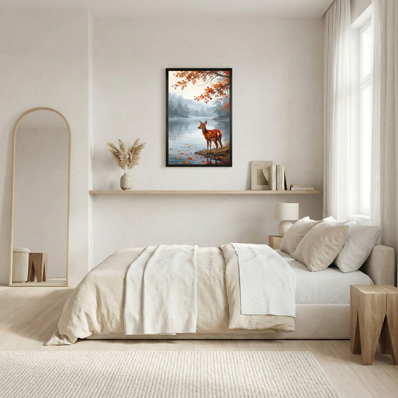 Tableau sur toile tendue représentant un cerf dans un paysage d'automne (lot de 1), H 24 po x l 16 po