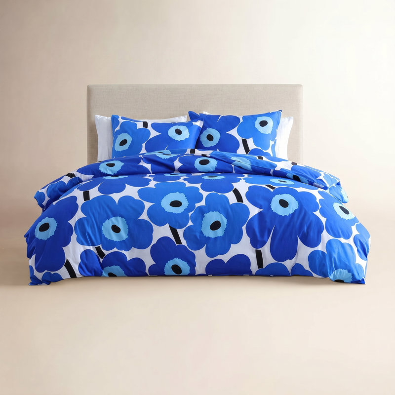 Mairmekko Unikko Blue Cotton Reversible Duvet Cover Set