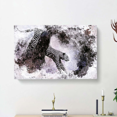 Leopard Climbing From A Tree In Abstract - Wrapped Canvas Painting