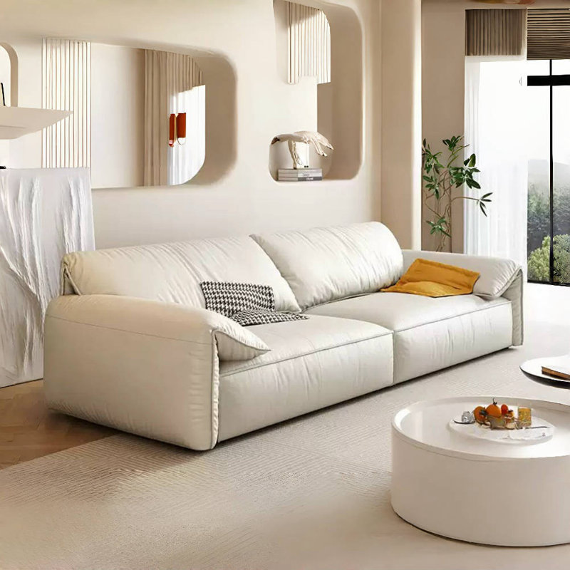 Canapé simple en similicuir, H 31,5 po x l 98,4 po x P 39,4 po, Blanc cassé / blanc