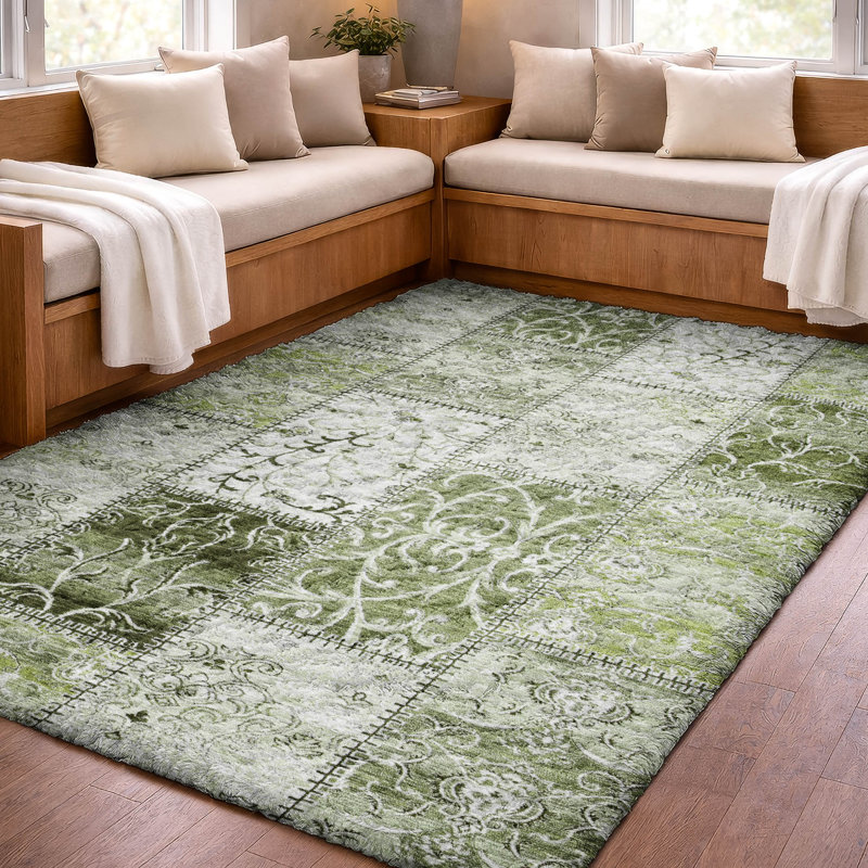 Tapis à poils longs de qualité supérieure lavable à la machine ADS566, Green, 9 pi x 12 pi