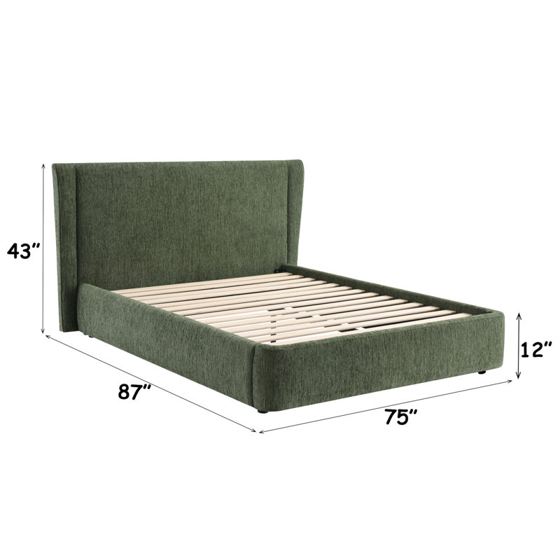 Grand lit en chenille vert foncé Cheryl, Queen