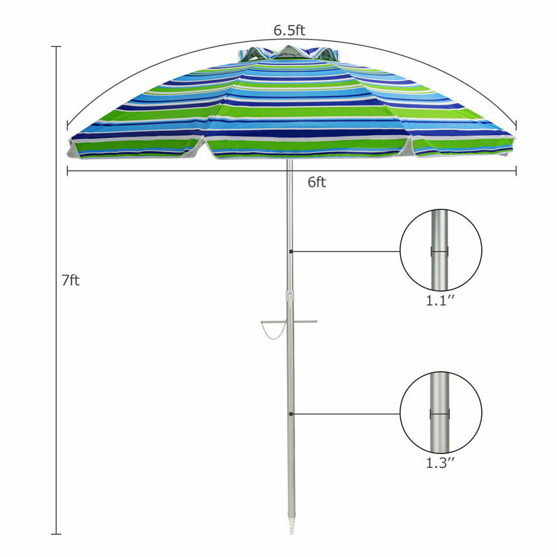 Parasol de plage 6,5 pi avec sac de transport, parasol d'extérieur avec ancre de sable et mécanisme d'inclinaison - orange