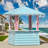 Hawaii 8'x8' Galvanized Steel Hardtop  Blue Pink Gazebo Pavilion with USB Charging Socket and BBQ Bar Table Shelf