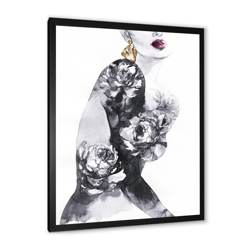 Portrait d'un mannequin élégant - Décoration murale sur toile glam, Toile avec cadre noir, H 20 po x l 12 po x P 1 po