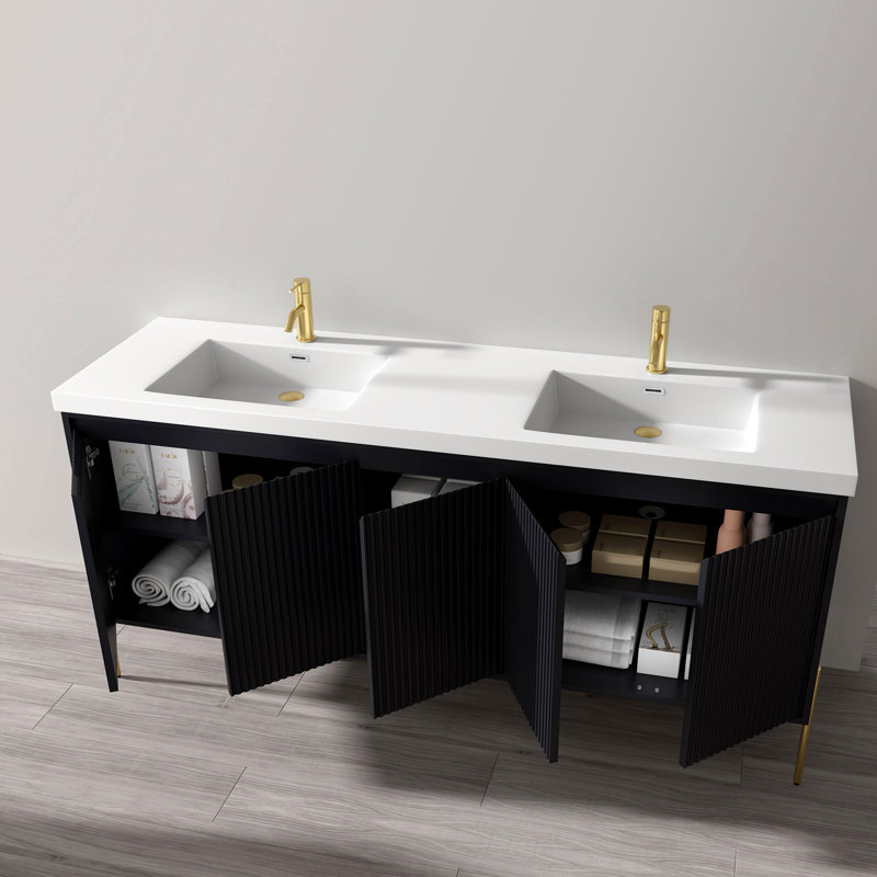 Roscoe 72.8'' Double Bathroom Vanity with Resin Top, Charcoal, Gold