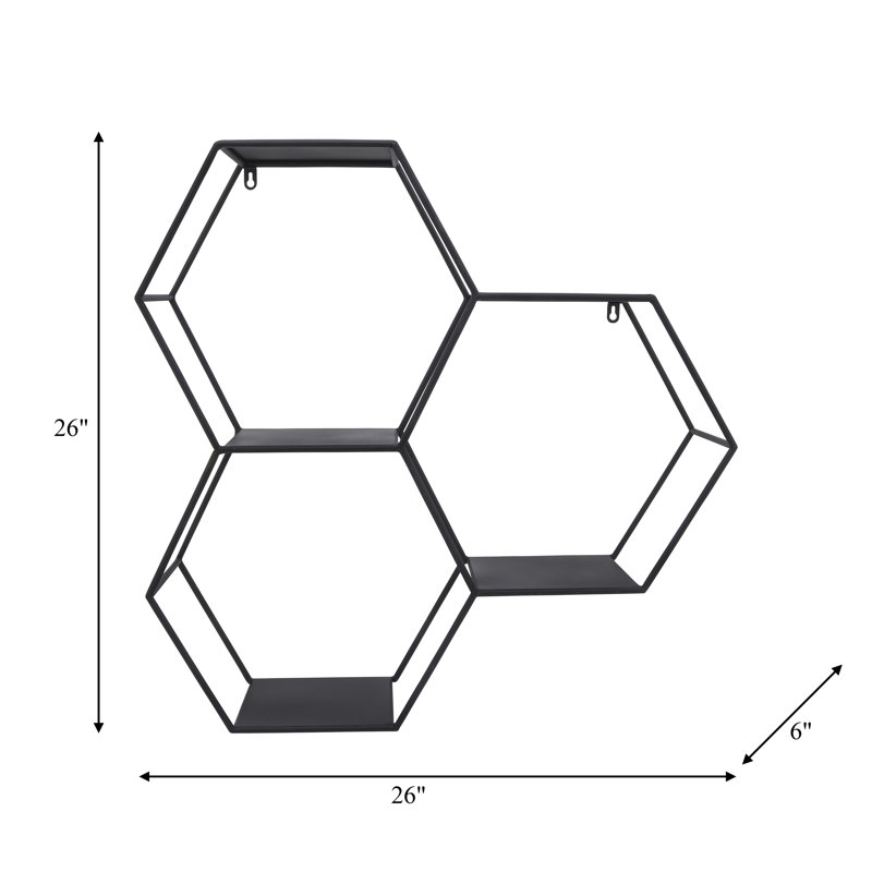Sculpture murale décorative hexagonale décorative pour la maison - Art mural moderne suspendu en métal pour la décoration de bureau ou de salon - 26 po, noir