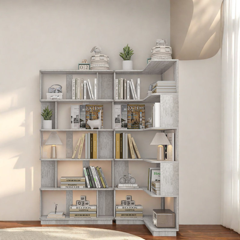 Bibliothèques peu encombrantes avec conception en MDF extensible, finition gris clair moderne pour la maison