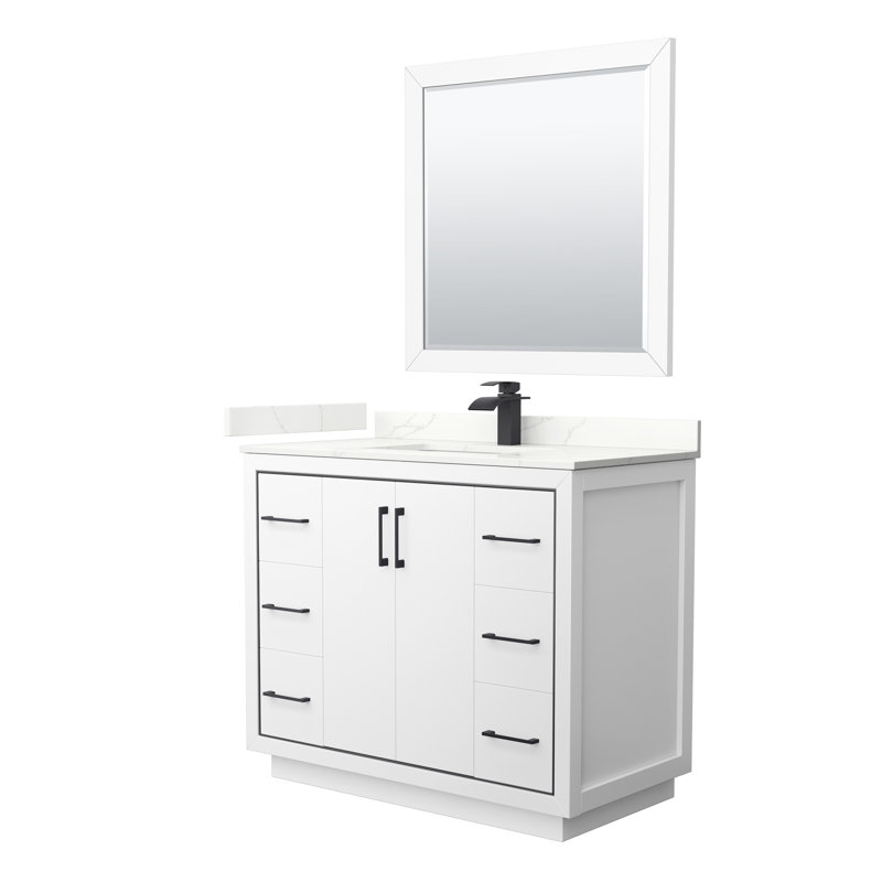 Icon 42'' W Single Vanity, Dark Blue, Giotto Quartz, Brushed Nickel