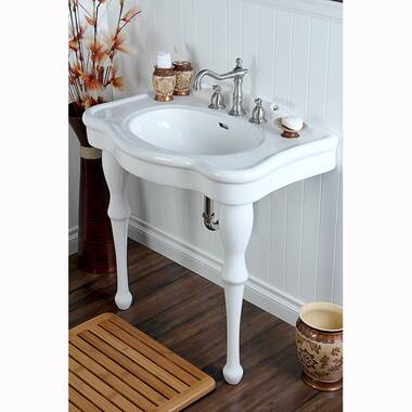 RENOVATORS SUPPLY MANUFACTURING Jasmine 32-1/2 in. Console Bathroom Sink  Vitreous China Combo in White with 2 Spindle Legs and Widespread Faucet  Holes 22157 - The Home Depot