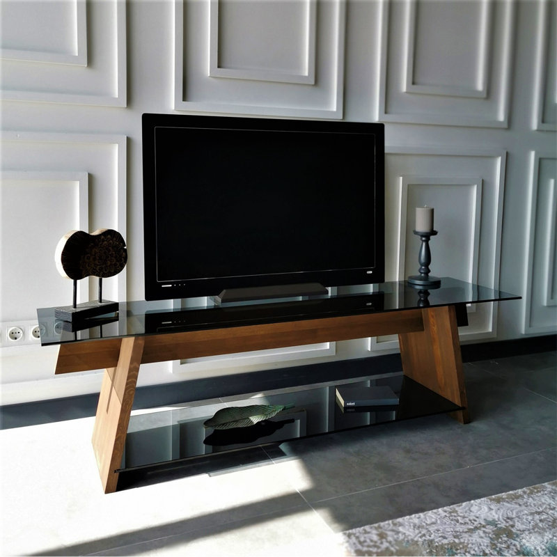 Caselyn Unfinished TV Stand for TVs up to 40", Walnut/Black