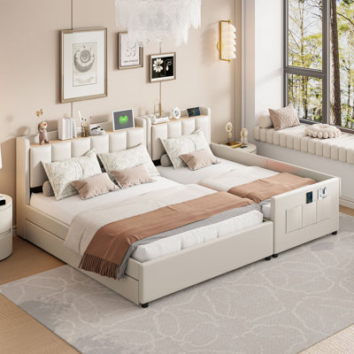 Grand lit plateforme tapissier avec lit simple TG