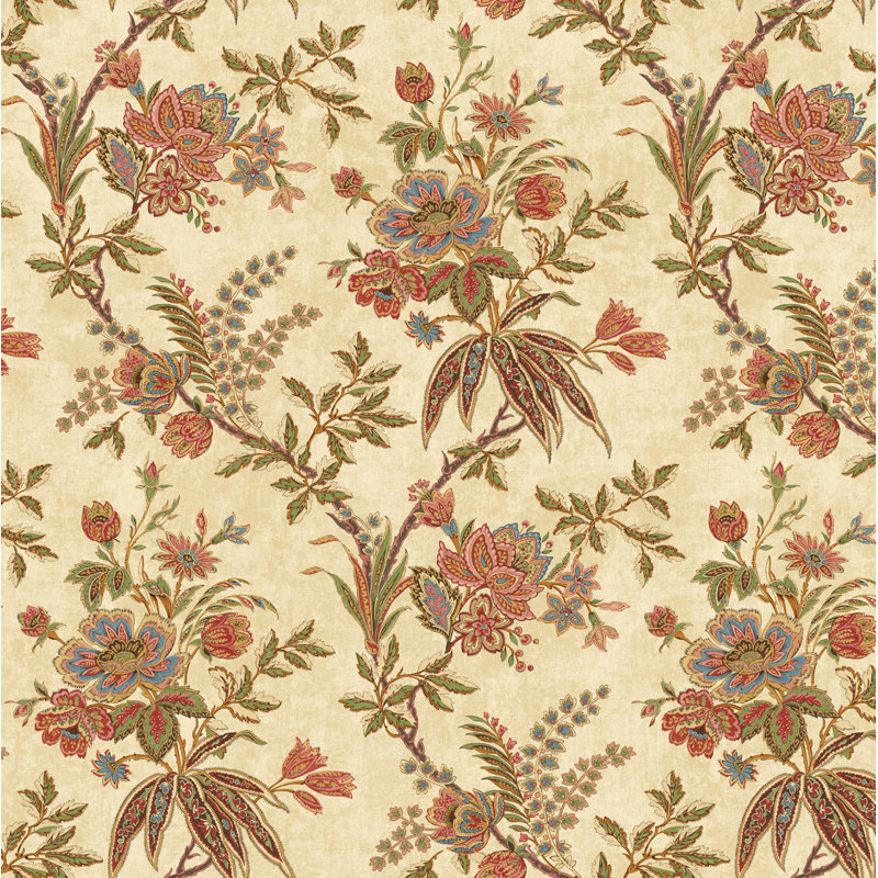Potashnick Non-Pasted Floral Wallpaper Roll, Metallic Pearl/Sage/Garnet