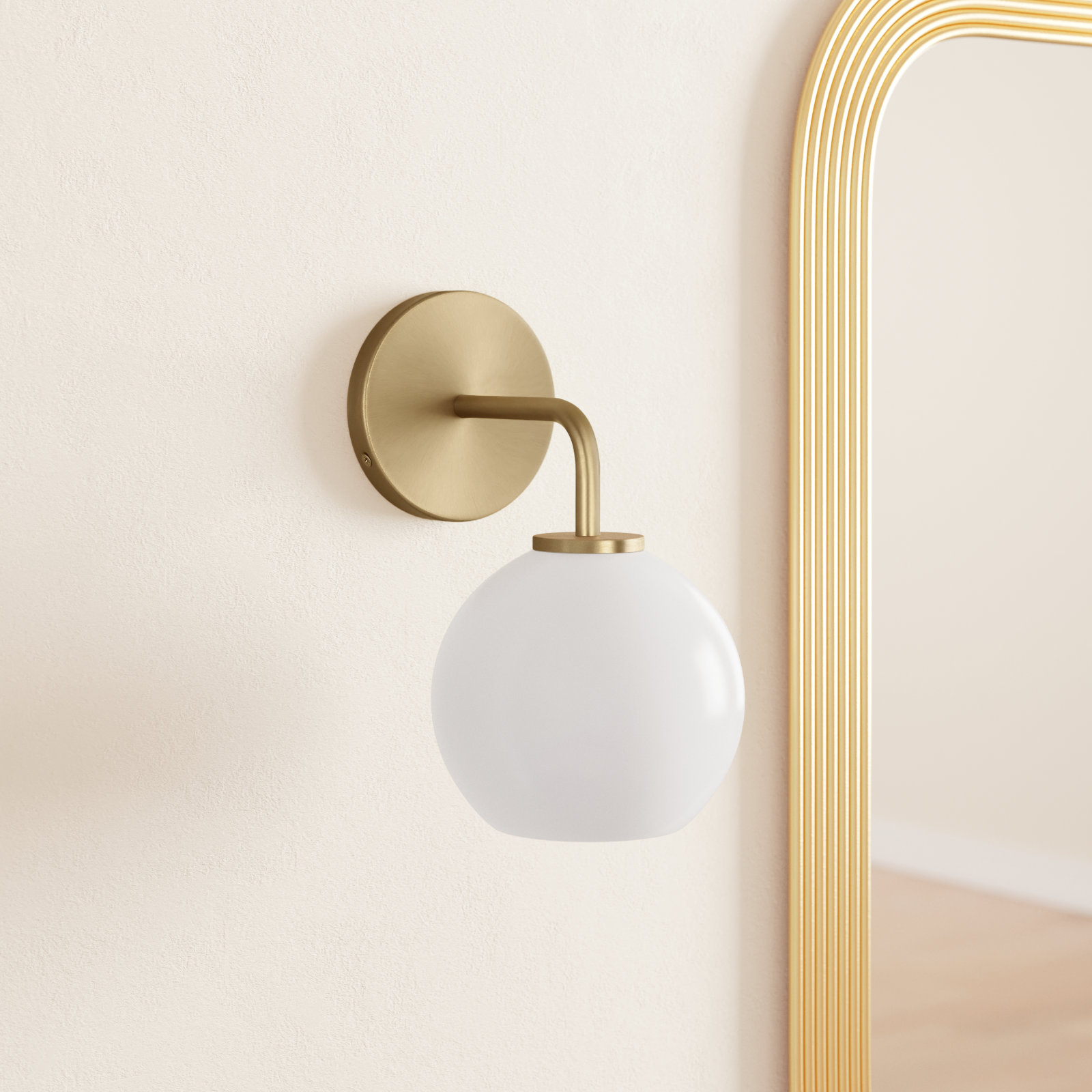 Childerley Single Light Dimmable Armed Sconce, Satin Brass, White