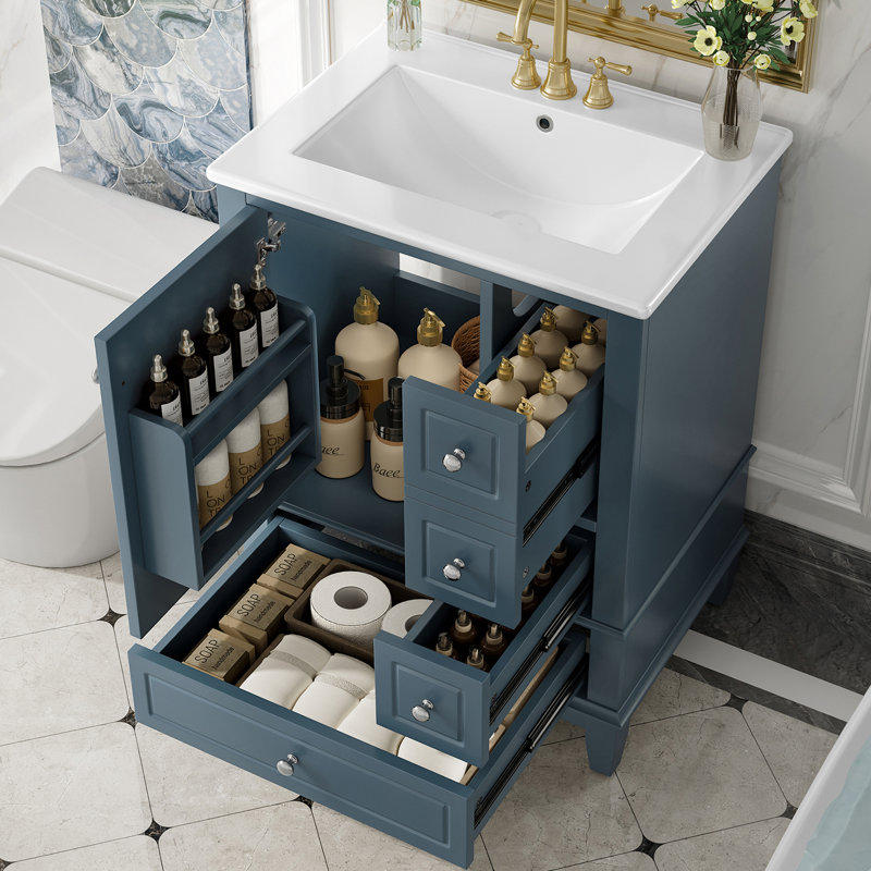 Meuble-lavabo 24 po avec comptoir en céramique, Bleu gris