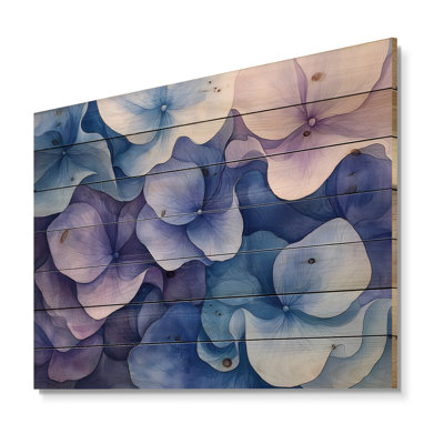 Hydrangea Petal Waves Of Harmony - Hydrangea Wood Wall Decor - On Natural Pine Wood