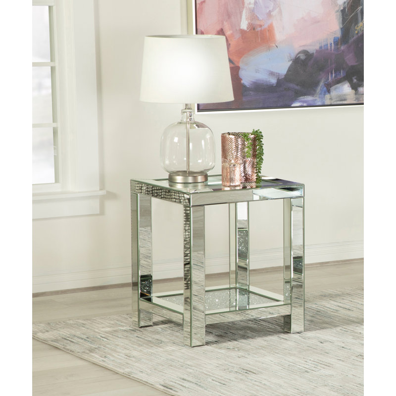 Eemil Square End Table with Glass Top in Mirrored and Clear